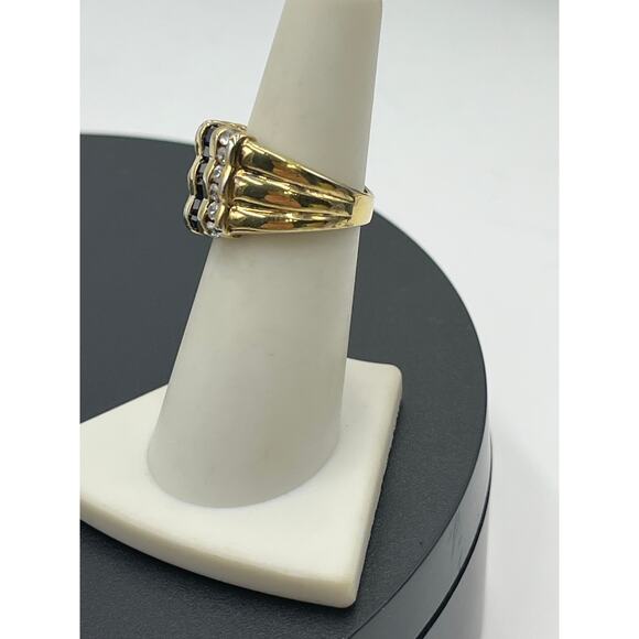 Simulated Sapphire Baguette Cubic Zirconia 14K Gold Plated Channel Ring 925 6.5 - Picture 4 of 10